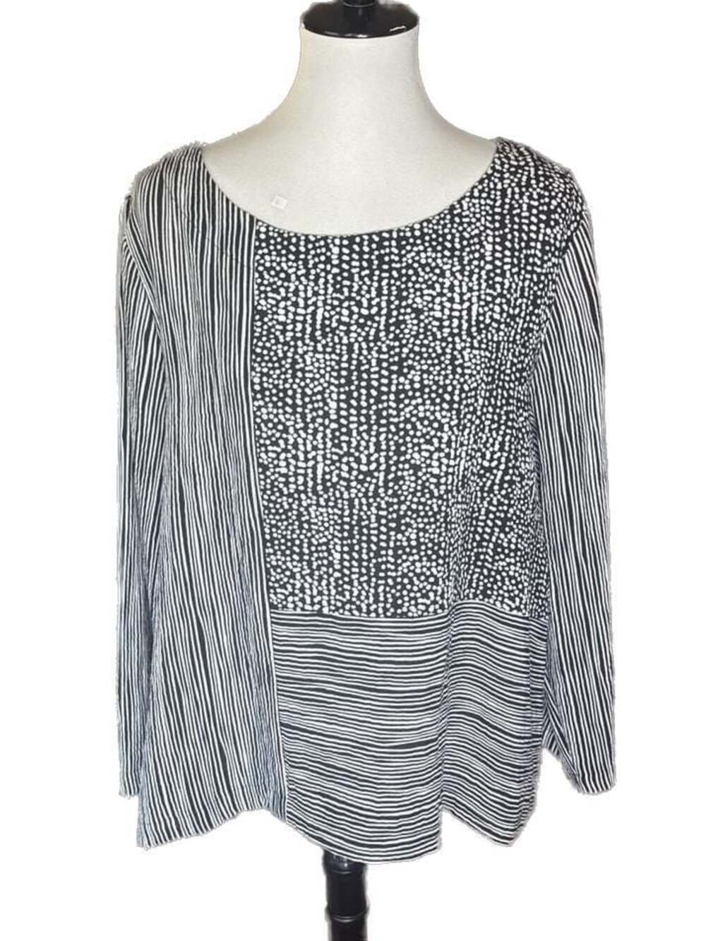 Habitat Clothes to Live In Mixed Print Long Sleeve Top Black White Stripes, L
